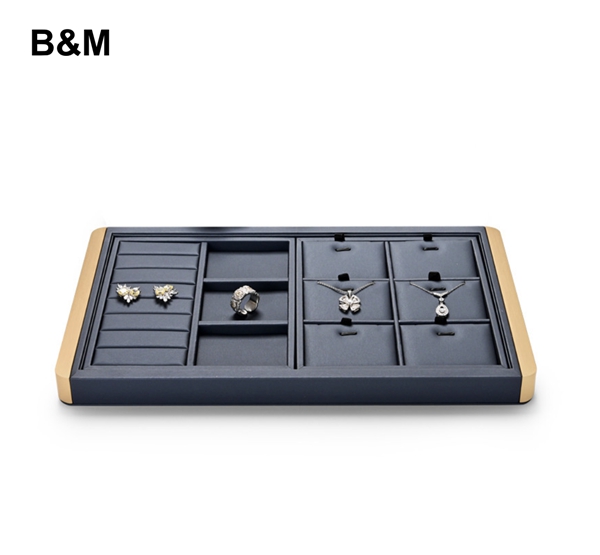 B&M Custom Free combination Metal frame jewelry organizer display tray with PU leather