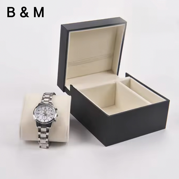 B&M Custom Leatherette Paper watch box with microfiber inset