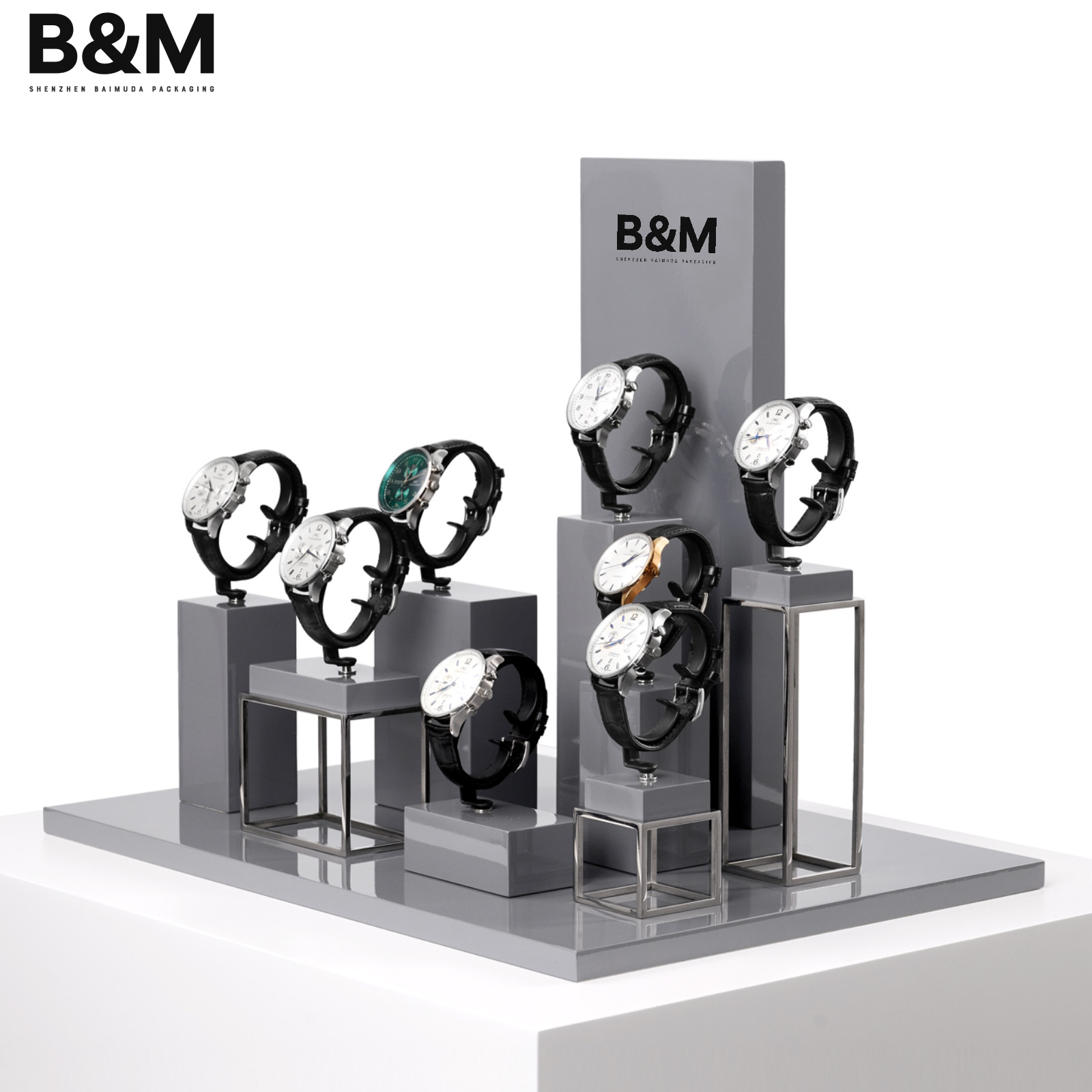 B&M Luxury Watch Display Prop Metal Watch Display Stands for Showcase