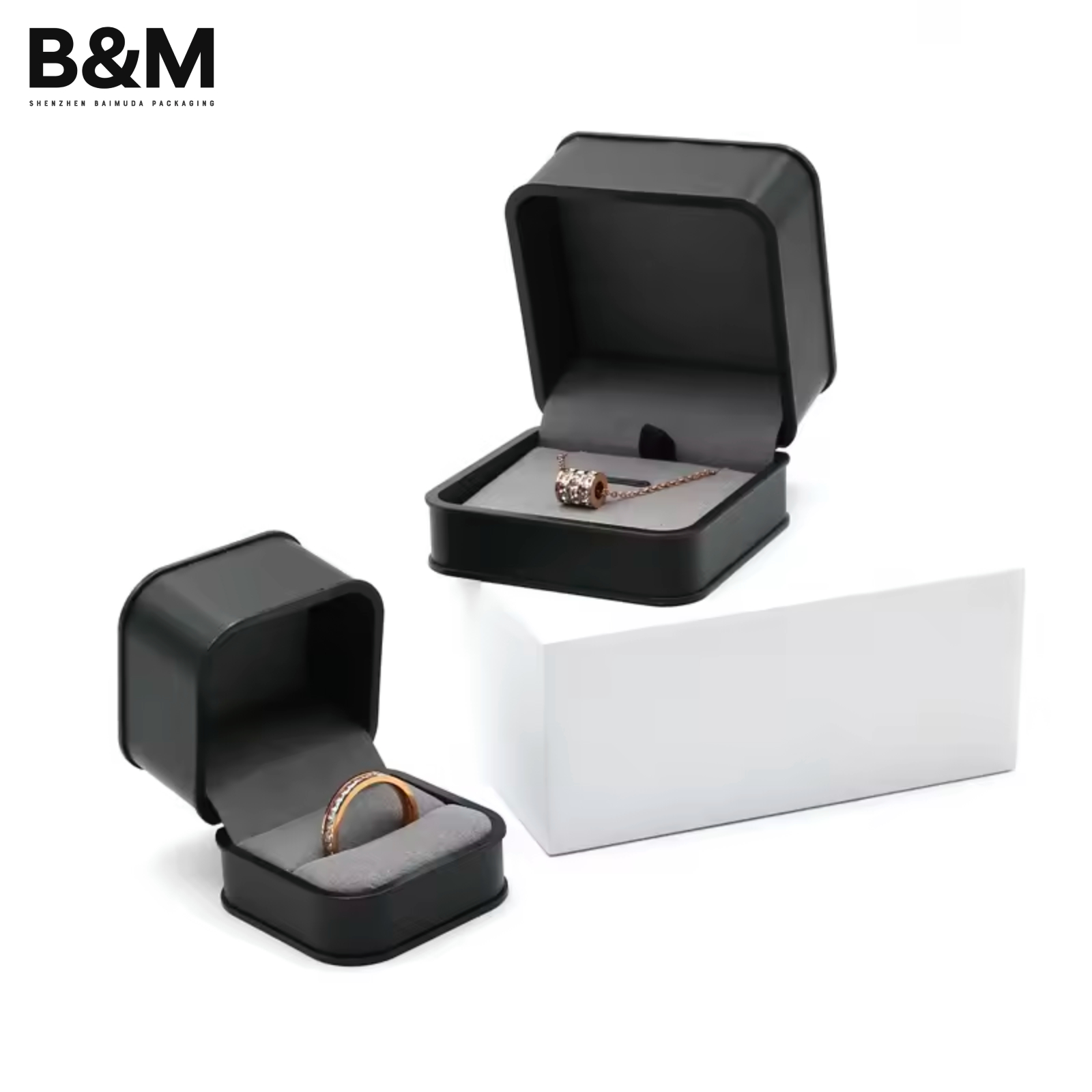 B&M Custom PU Leather jewelry plastic box- with microfiber inset