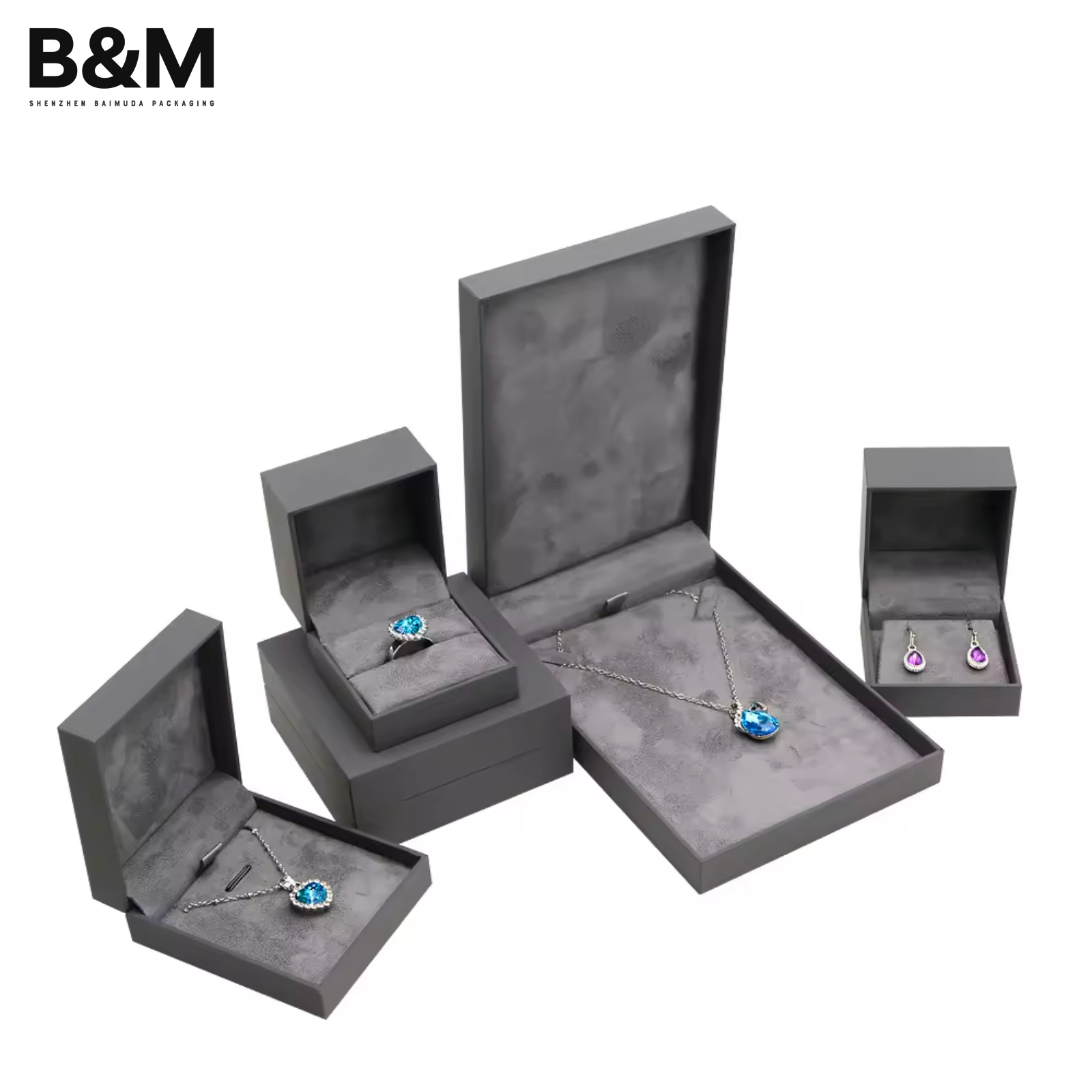 B&M Custom leatherette paper jewelry plastic box- with microfiber inset