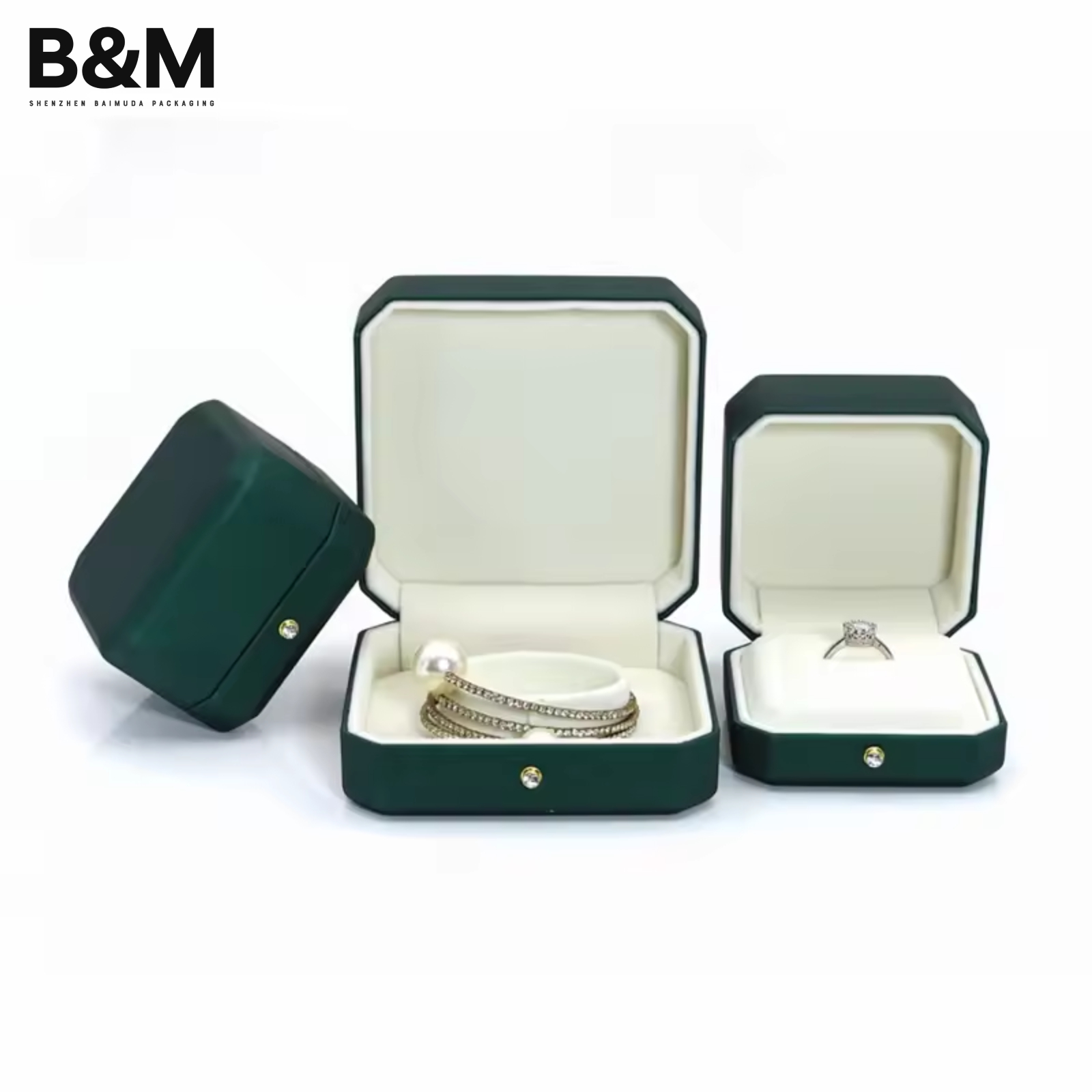 B&M Custom PU Leather jewelry plastic box- with PU leather inset