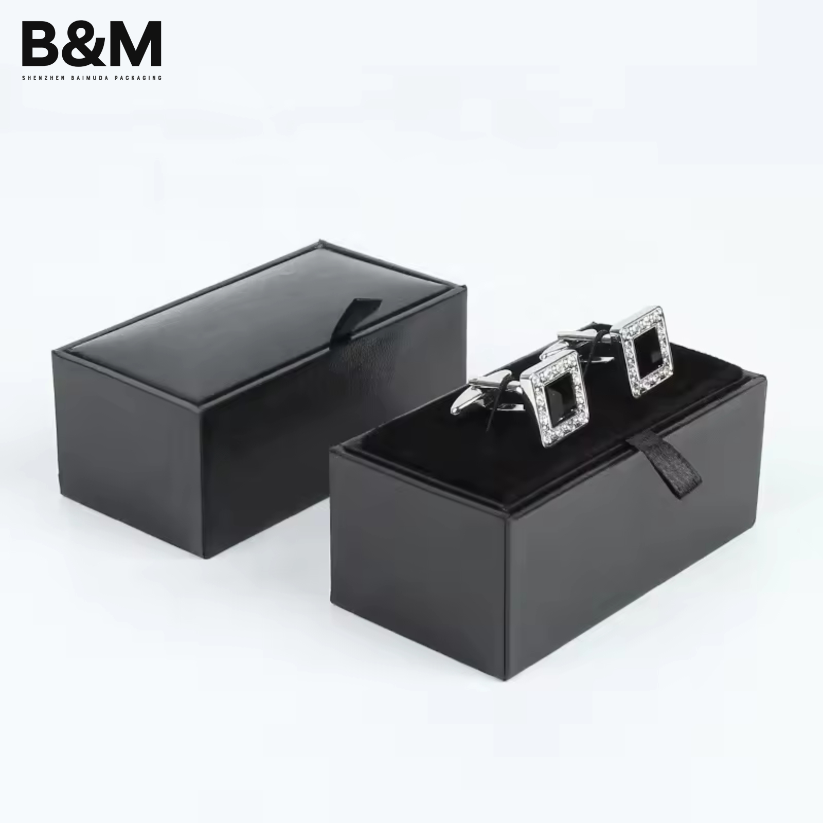 B&M Custom Leatherette Paper Plastic Cuff-link Box