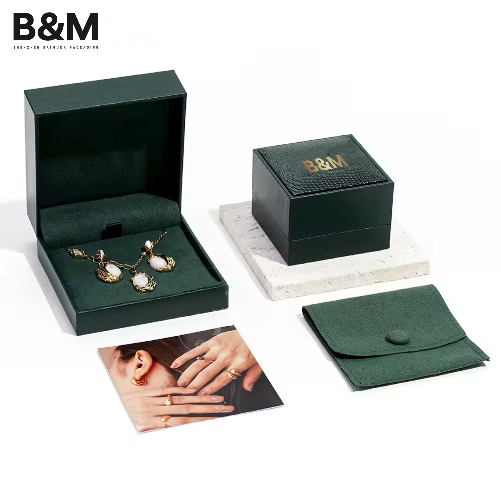 BAIMUDA Custom Leatherette Paper Jewelry Plastic box- with microfiber inset